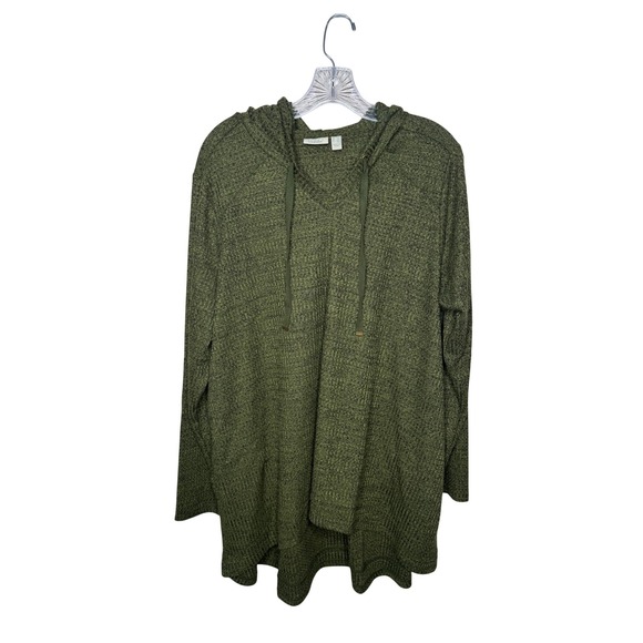 LOGO by Lori Goldstein Tops - Logo Lounge Womens 1X Olive Green Textured Knit Hoodie Pullover Longline Relaxed
